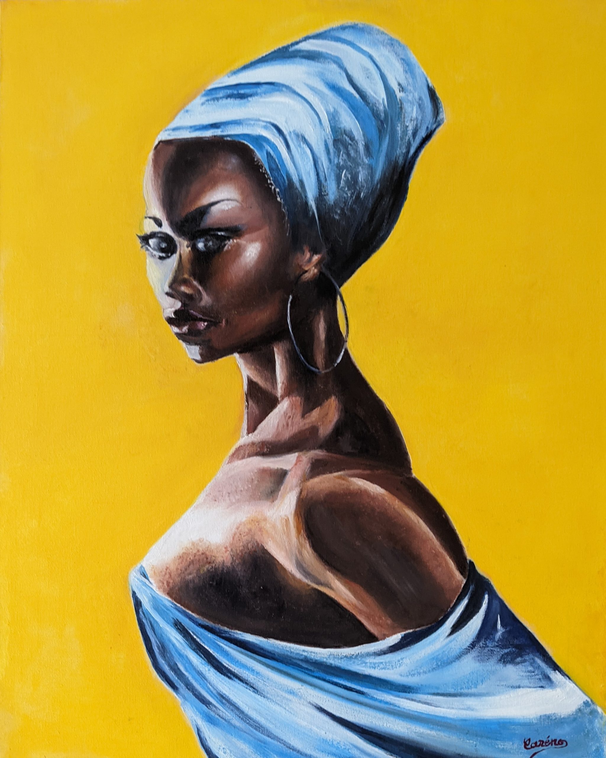 Femme Africaine - Peinture Huile - 50x40 cm