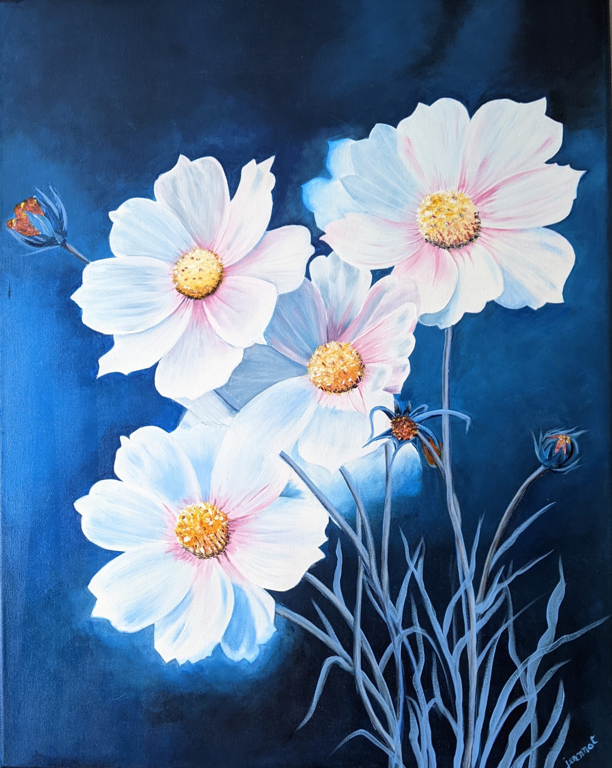 Fleurs Blanches - Peinture Acrylique - 90x70 cm
